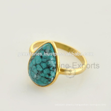 Beautiful Blue Turquoise 18k Gold Plated Gemstone Ring